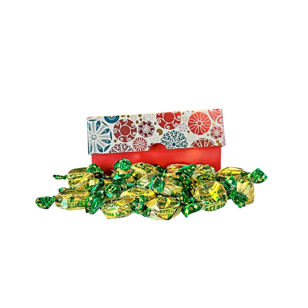 250g Rectangular Box Pattern of Walkers Banana Eclairs Toffee