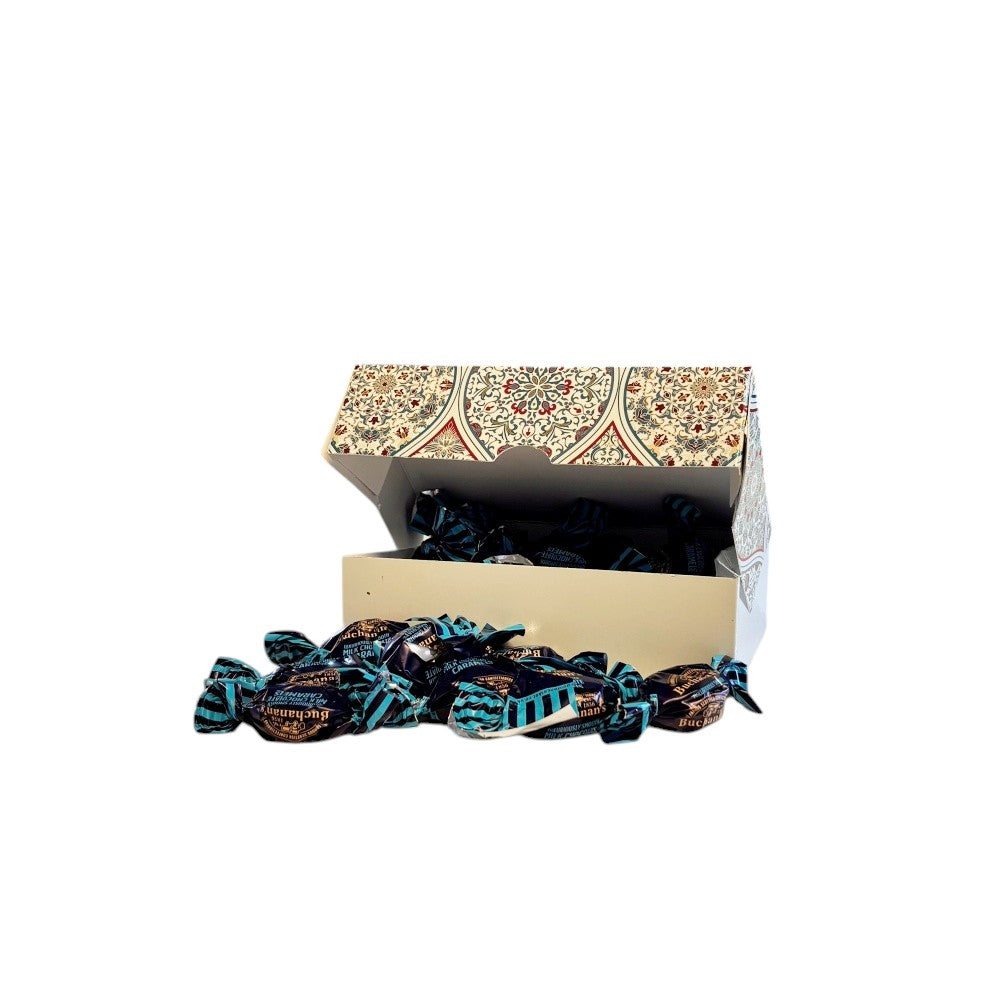 250g Rectangular Patterned Box of Buchanans Milk Chocolate Caramel Toffees