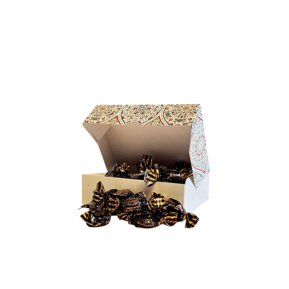250g Rectangular Pattern Box of Buchanan's Chocolate Caramel Toffees