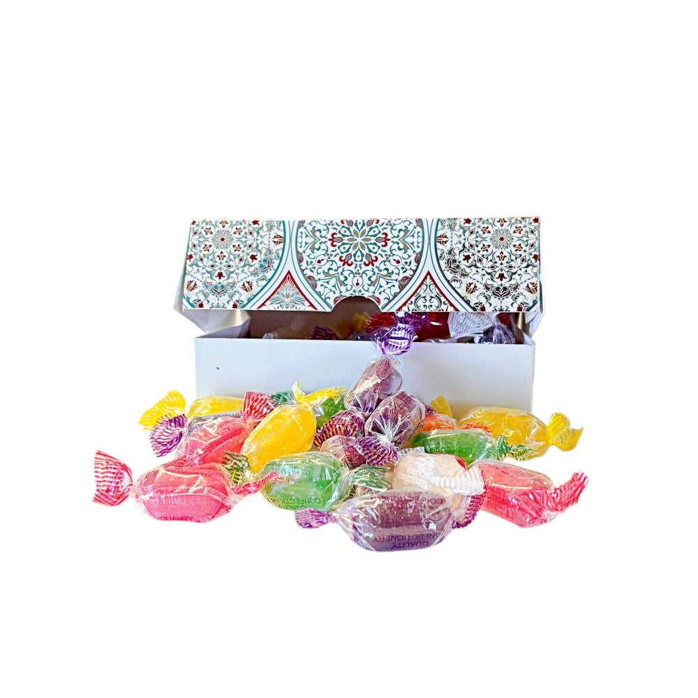 250g Rectangular Box Pattern of Hard Boiled Fruit Drop Sweet