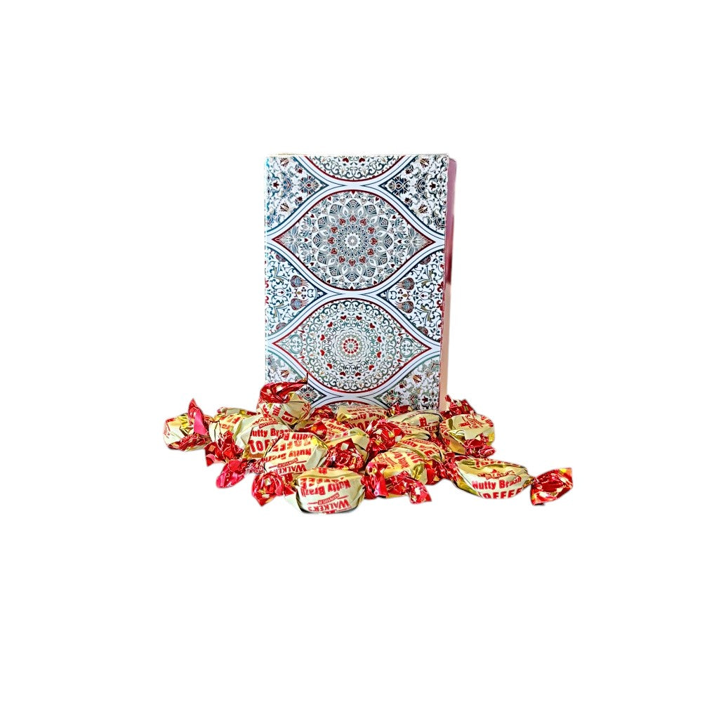 250g Rectangular Box Pattern of Walker Nutty Brazil Toffee