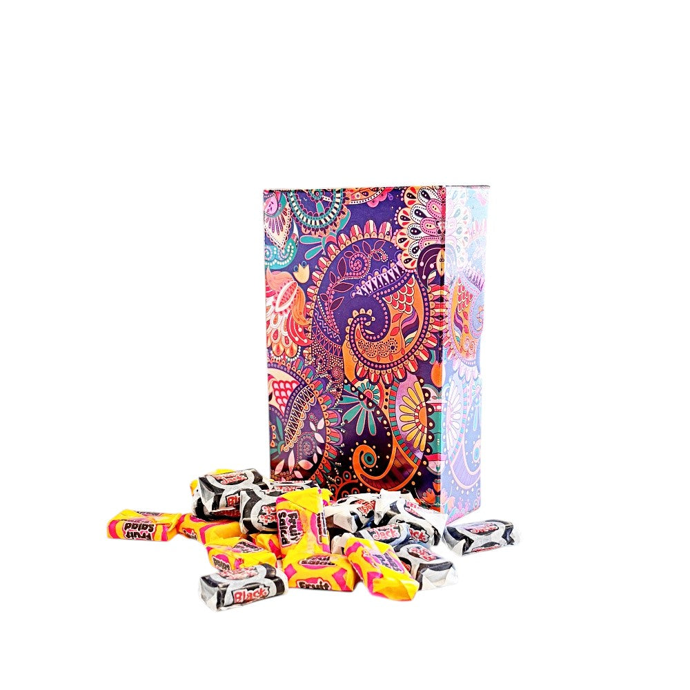 250g Rectangular Box Blossom Pattern of Black Jacks and Fruit Salads