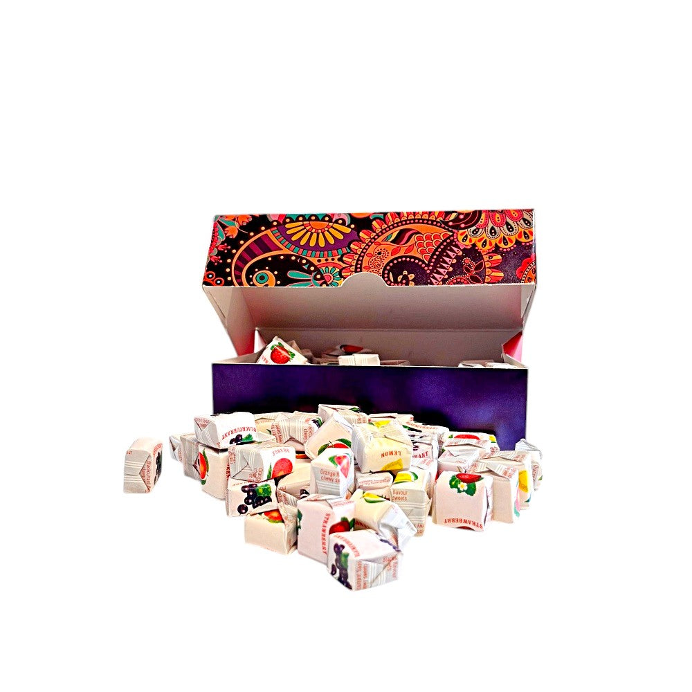 250g Rectangular Patterned Box of Fruity Chews Fruit Caramels