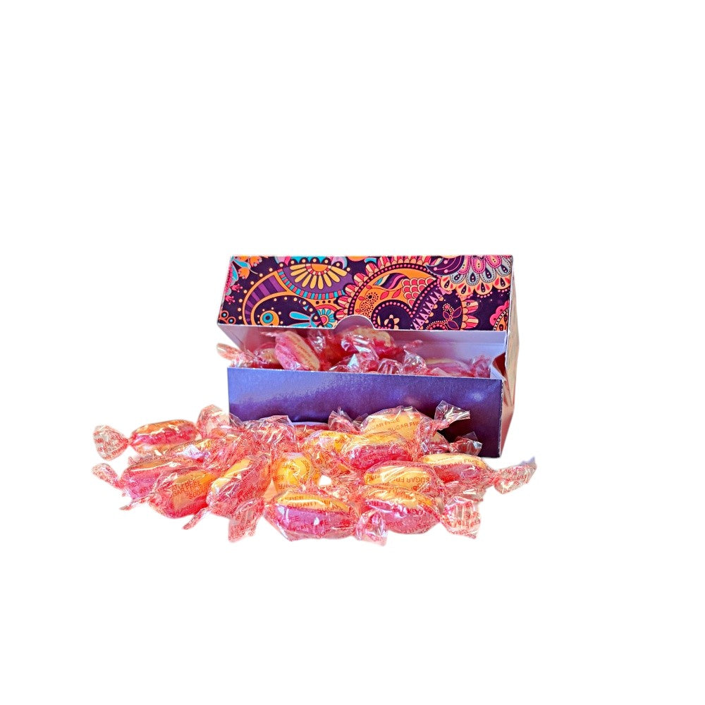 250g Rectangular Box Pattern of Sugar Free Rhubarb and Custard