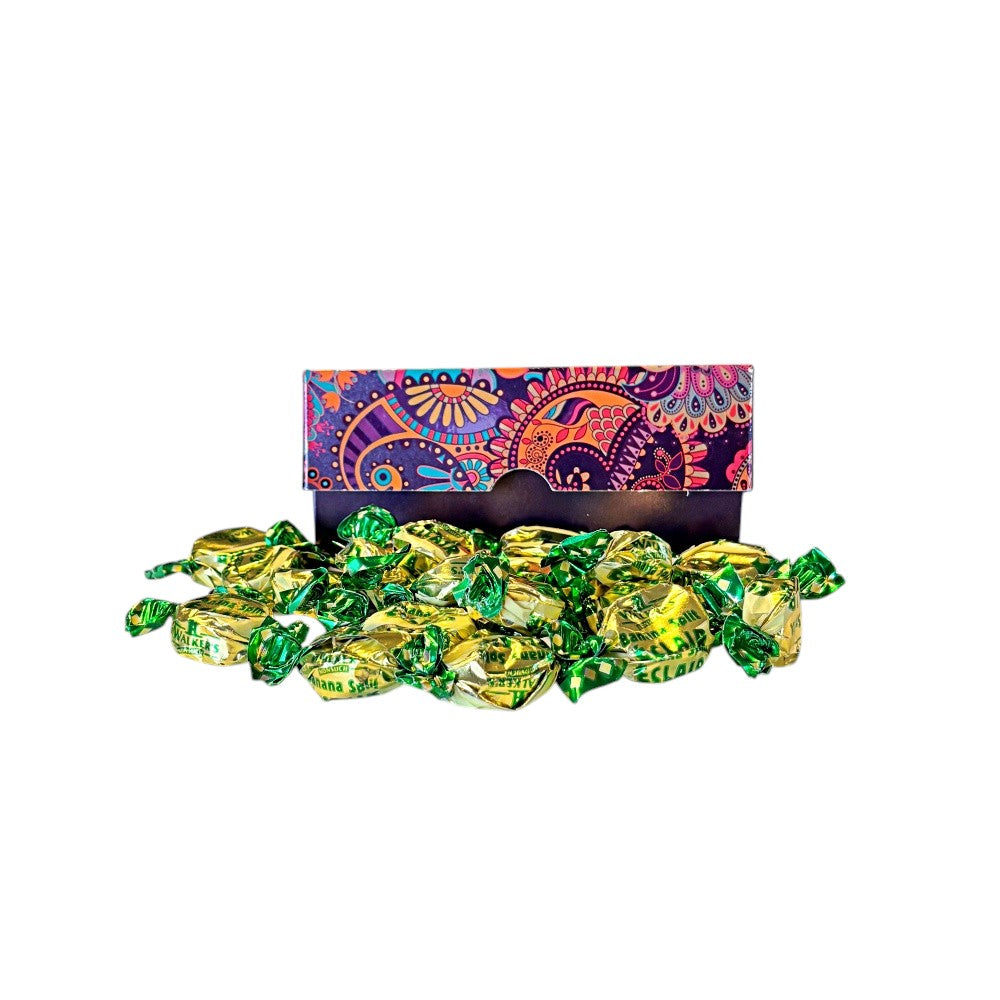 250g Rectangular Box Pattern of Walkers Banana Eclairs Toffee