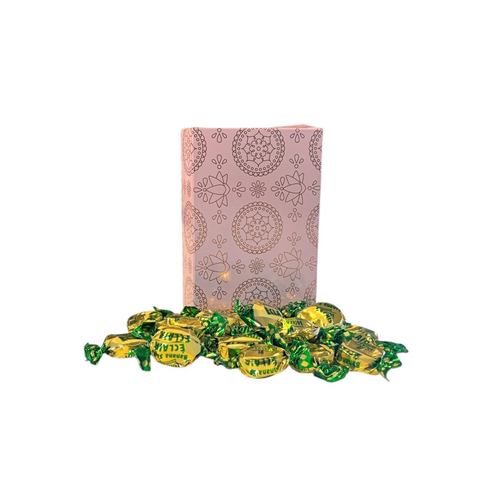 250g Rectangular Box Pattern of Walkers Banana Eclairs Toffee