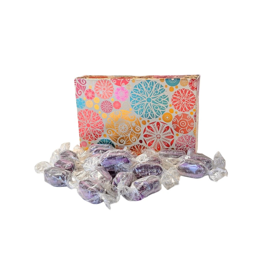 250g Rectangular Pattern Box of Sugar Free Blackcurrant and Liquorice