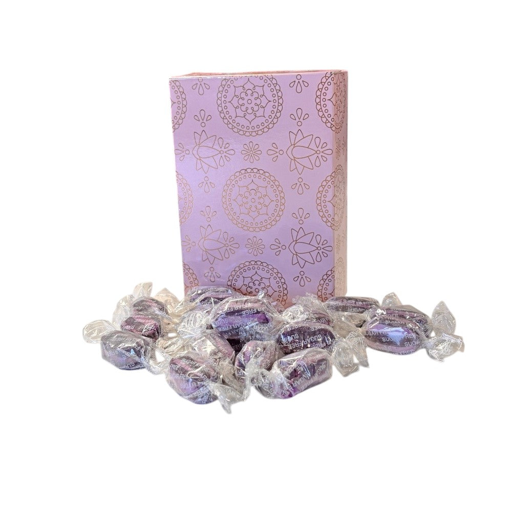 250g Rectangular Pattern Box of Sugar Free Blackcurrant and Liquorice