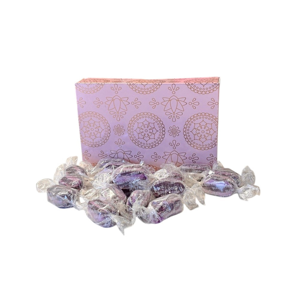 250g Rectangular Pattern Box of Sugar Free Blackcurrant and Liquorice