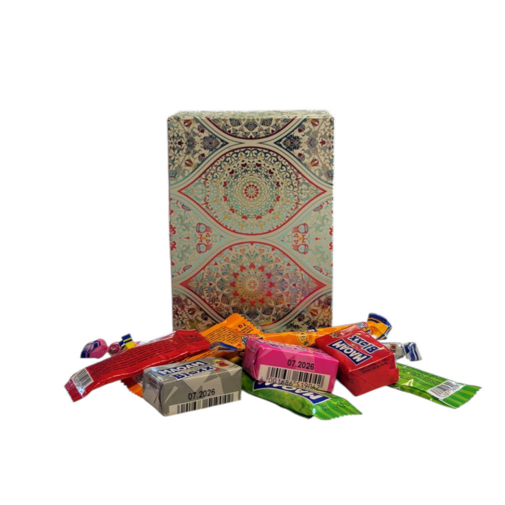 250g Rectangular Patterned Box  of Maoam Joystix, Bloxs, Strips Fruit Chews Sweets