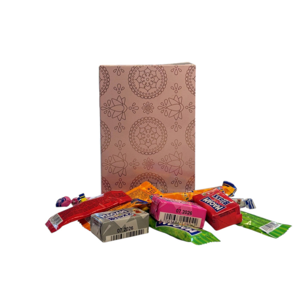 250g Rectangular Patterned Box  of Maoam Joystix, Bloxs, Strips Fruit Chews Sweets