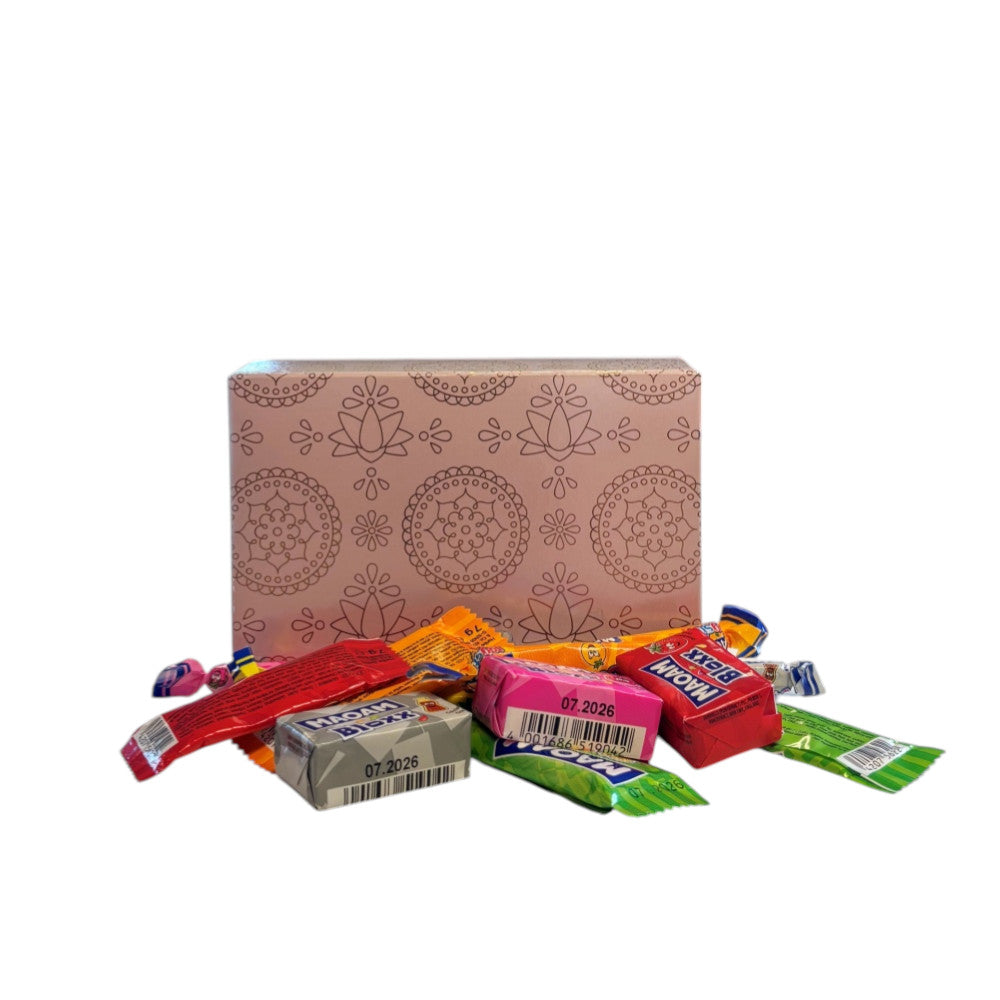 250g Rectangular Patterned Box  of Maoam Joystix, Bloxs, Strips Fruit Chews Sweets