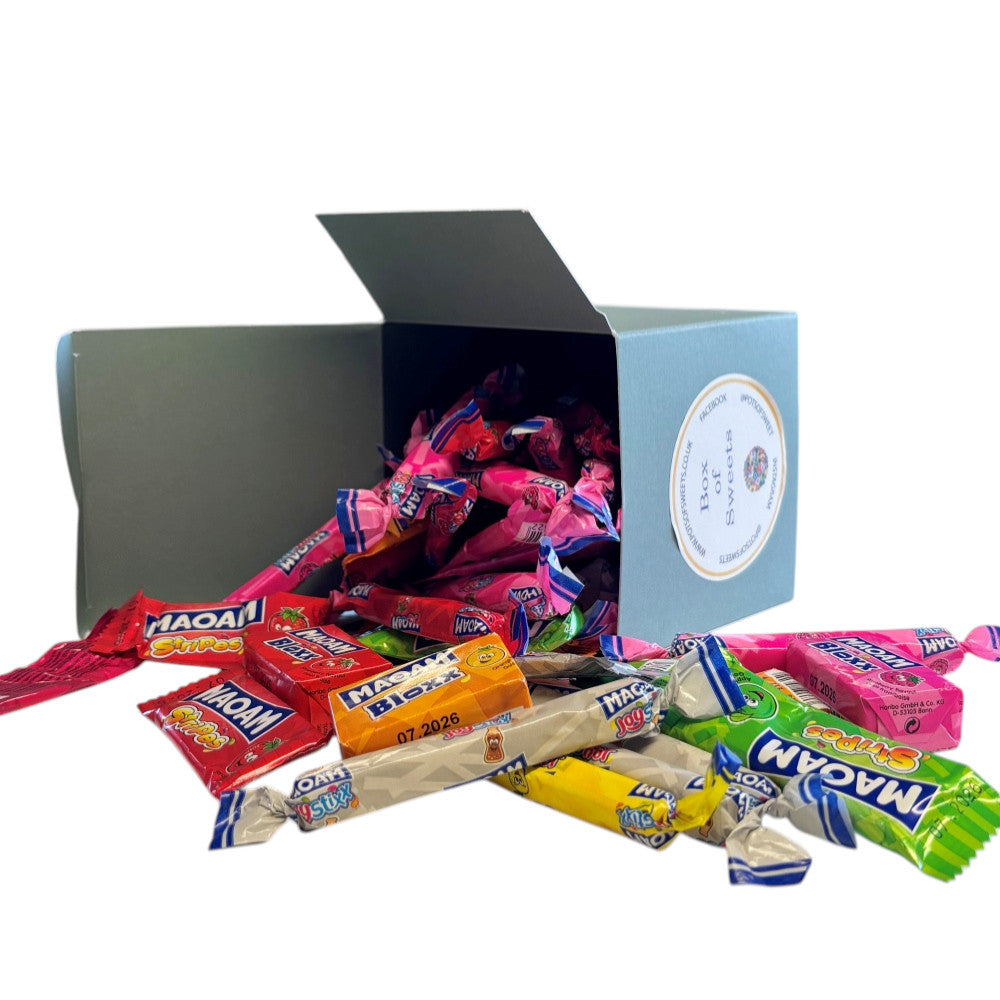 300g Square Box of Maoam Joystix, Bloxs, Strips Fruit Chews Sweets