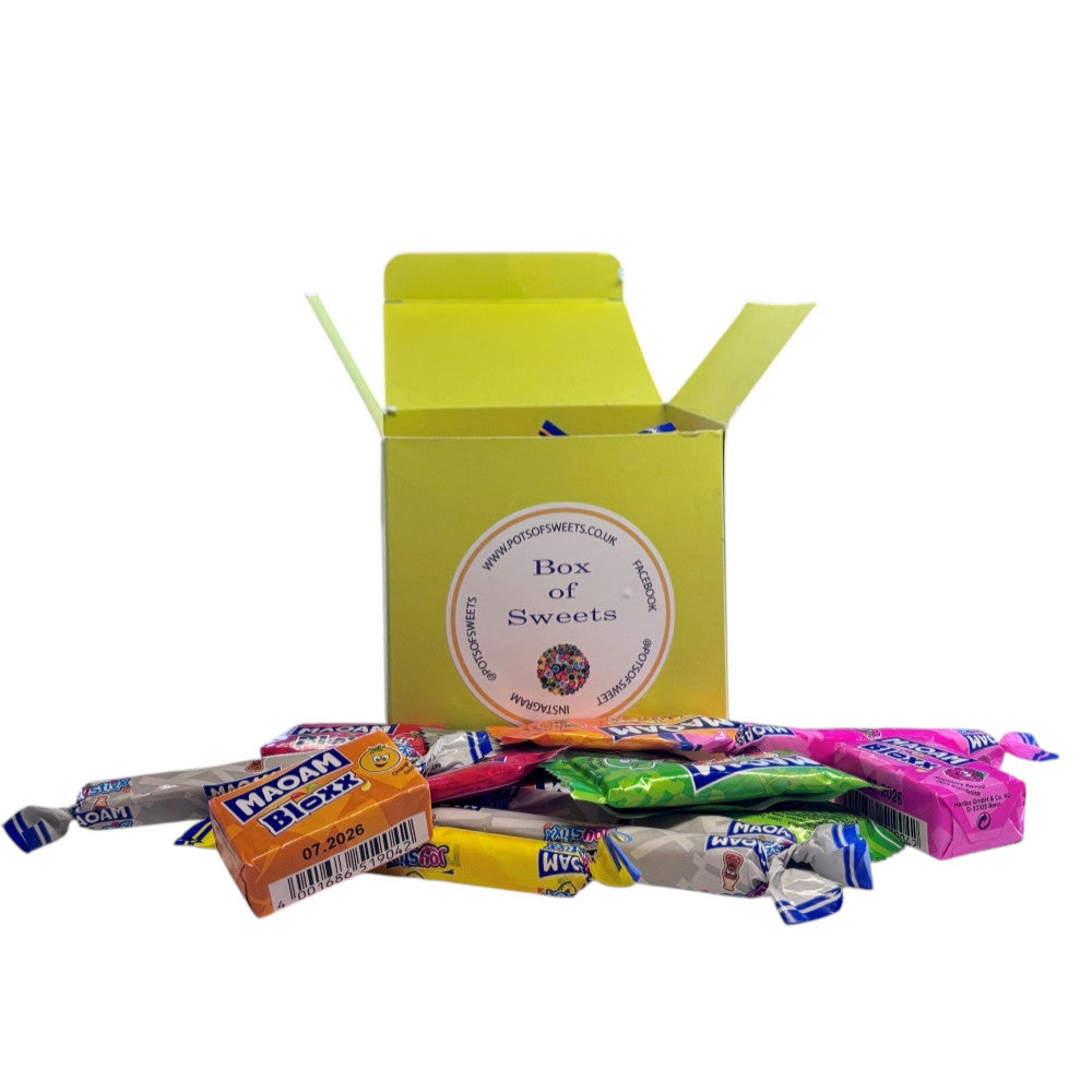 300g Square Box of Maoam Joystix, Bloxs, Strips Fruit Chews Sweets