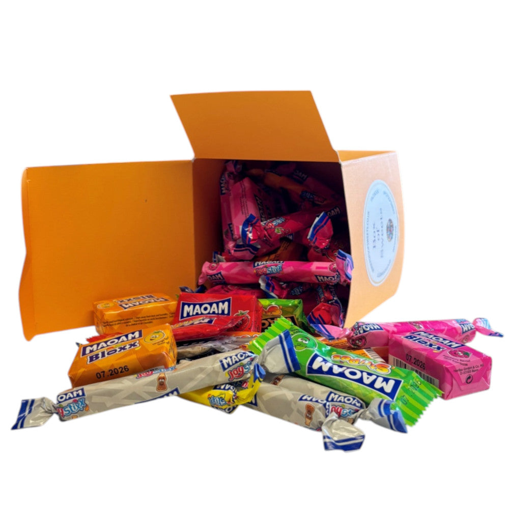 300g Square Box of Maoam Joystix, Bloxs, Strips Fruit Chews Sweets