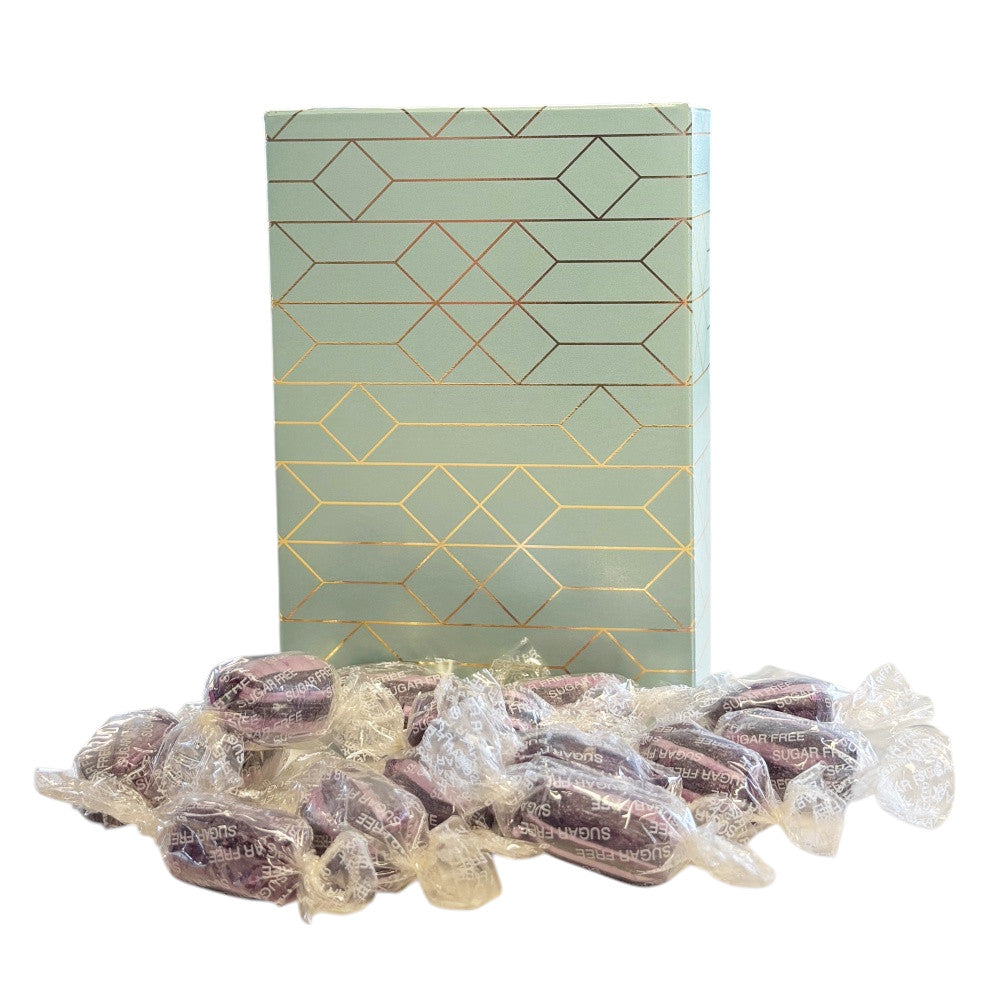 250g Rectangular Pattern Box of Sugar Free Blackcurrant and Liquorice