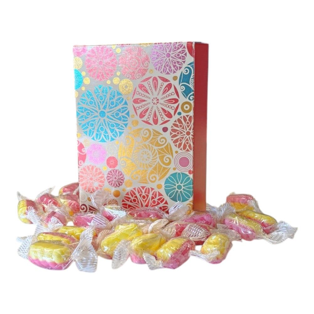 250g Rectangular Patterned Box of Rhubarb & Custard Twists