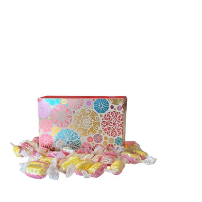 250g Rectangular Patterned Box of Rhubarb & Custard Twists