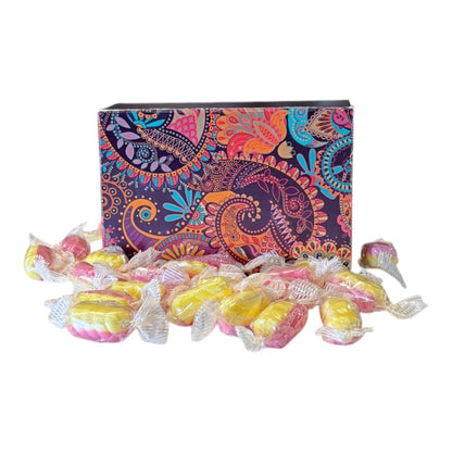 250g Rectangular Patterned Box of Rhubarb & Custard Twists