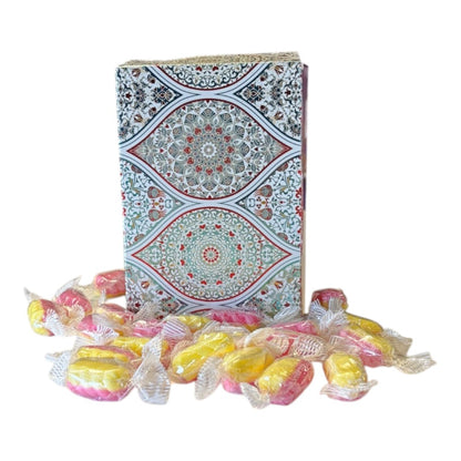 250g Rectangular Patterned Box of Rhubarb & Custard Twists