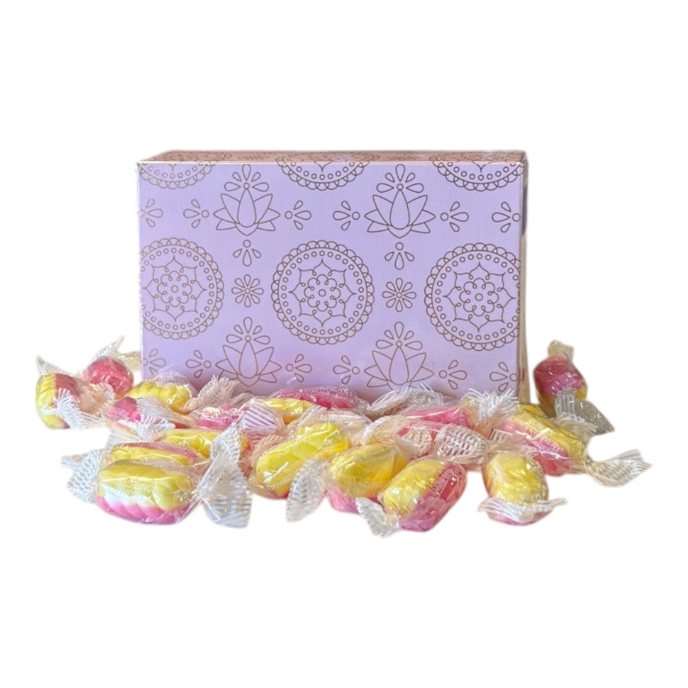 250g Rectangular Patterned Box of Rhubarb & Custard Twists