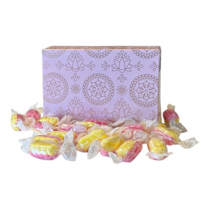 250g Rectangular Patterned Box of Rhubarb & Custard Twists