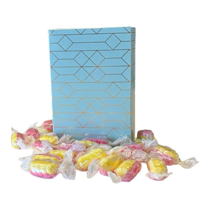 250g Rectangular Patterned Box of Rhubarb & Custard Twists