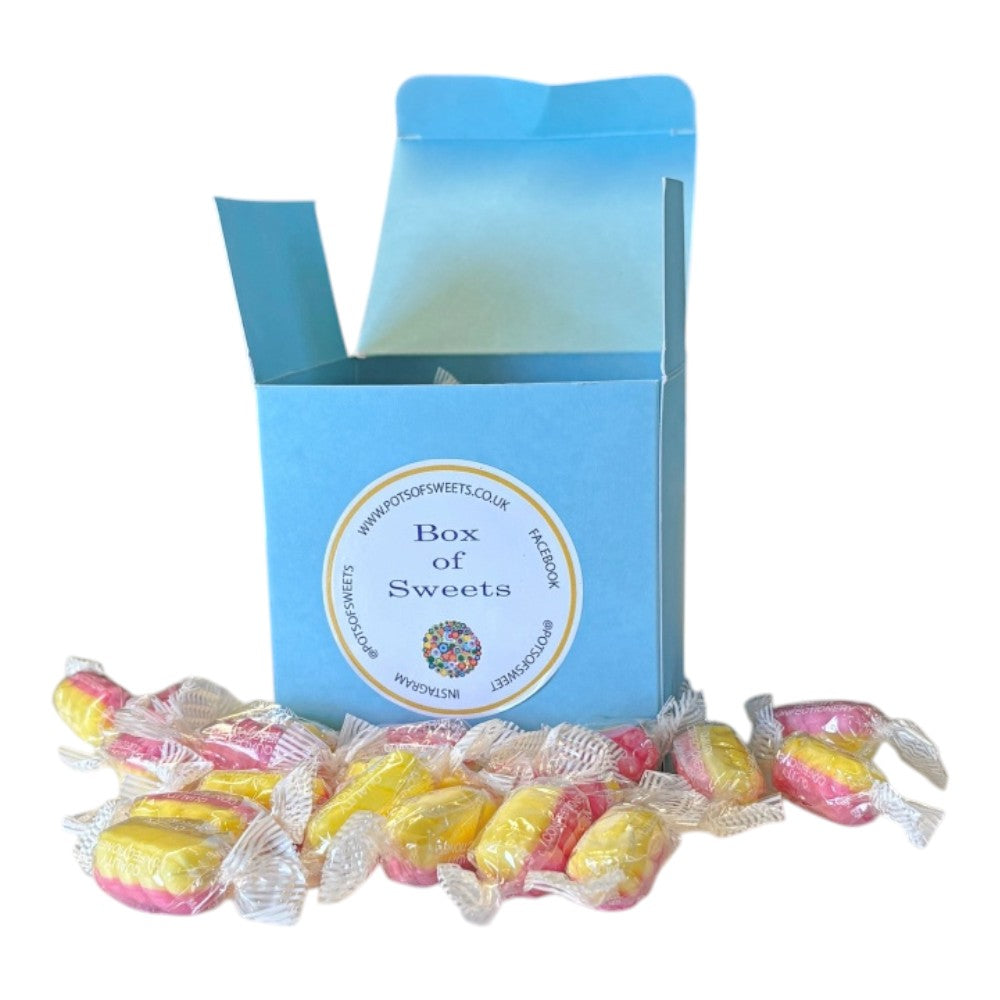 300g Square Coloured Box of Rhubarb & Custard Twists