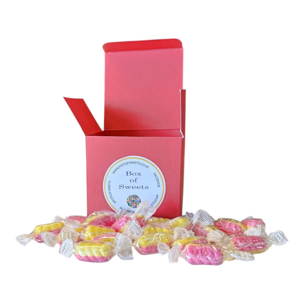 300g Square Coloured Box of Rhubarb & Custard Twists