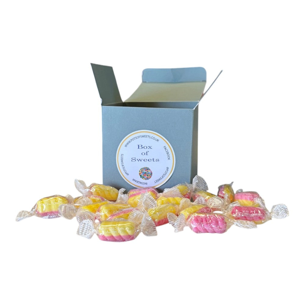 300g Square Coloured Box of Rhubarb & Custard Twists