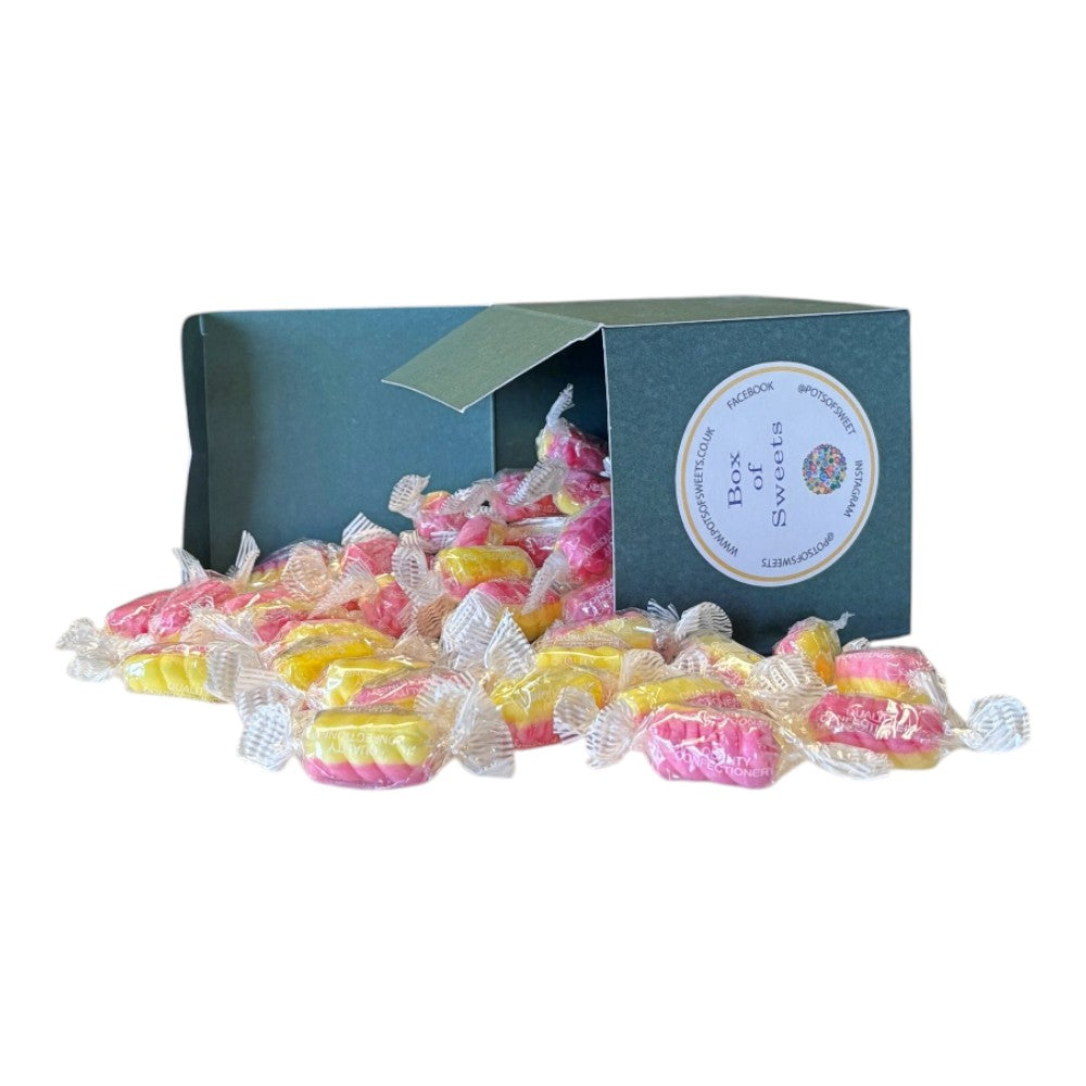 300g Square Coloured Box of Rhubarb & Custard Twists