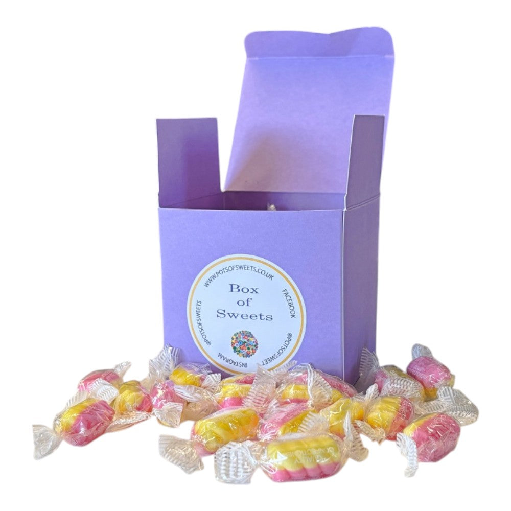 300g Square Coloured Box of Rhubarb & Custard Twists