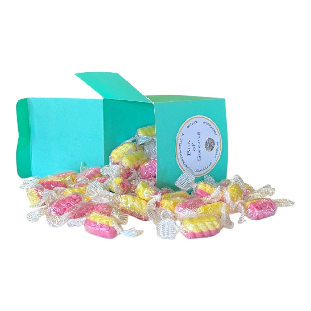 300g Square Coloured Box of Rhubarb & Custard Twists