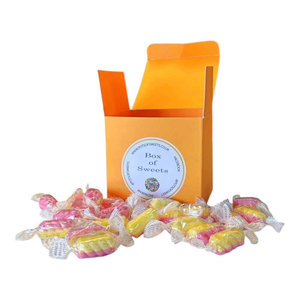 300g Square Coloured Box of Rhubarb & Custard Twists