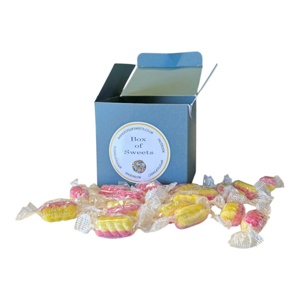 300g Square Coloured Box of Rhubarb & Custard Twists