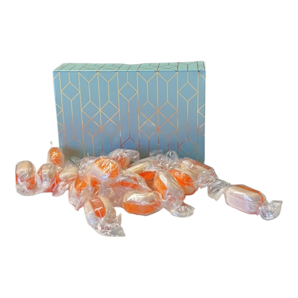 250g Rectangular Patterned Box of Iron Brew Humbugs