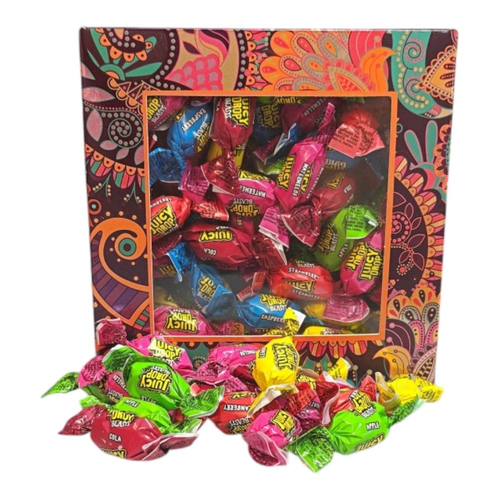 300g Square Window Paisley Pattern Box of  Bazooka Juicy Drops