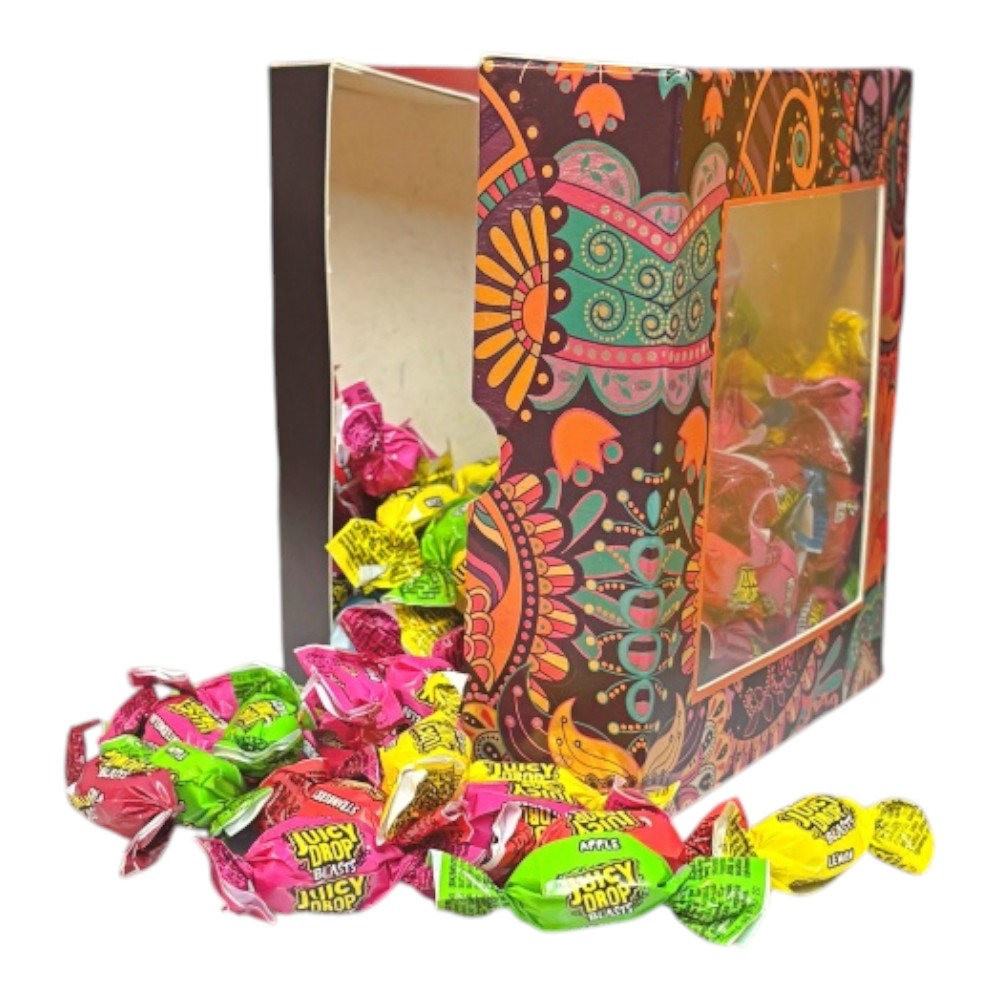 300g Square Window Paisley Pattern Box of  Bazooka Juicy Drops
