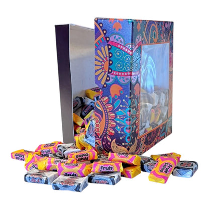 300g Square Window Paisley Pattern Box of Black Jacks and Fruit Salads