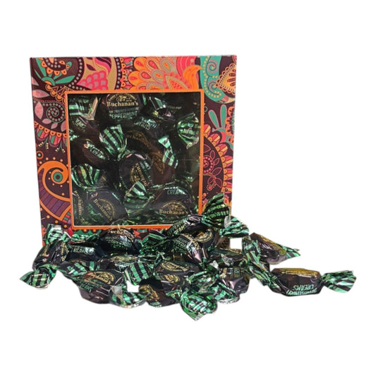 300g Square Window Paisley Pattern Box of Buchanans Chocolate Peppermint Creams