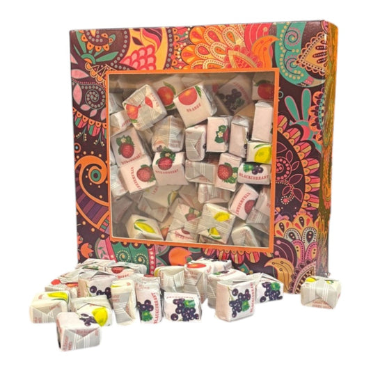 300g Square Window Paisley Pattern Box of Fruity Chews Fruit Caramels