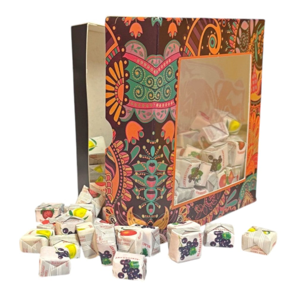 300g Square Window Paisley Pattern Box of Fruity Chews Fruit Caramels