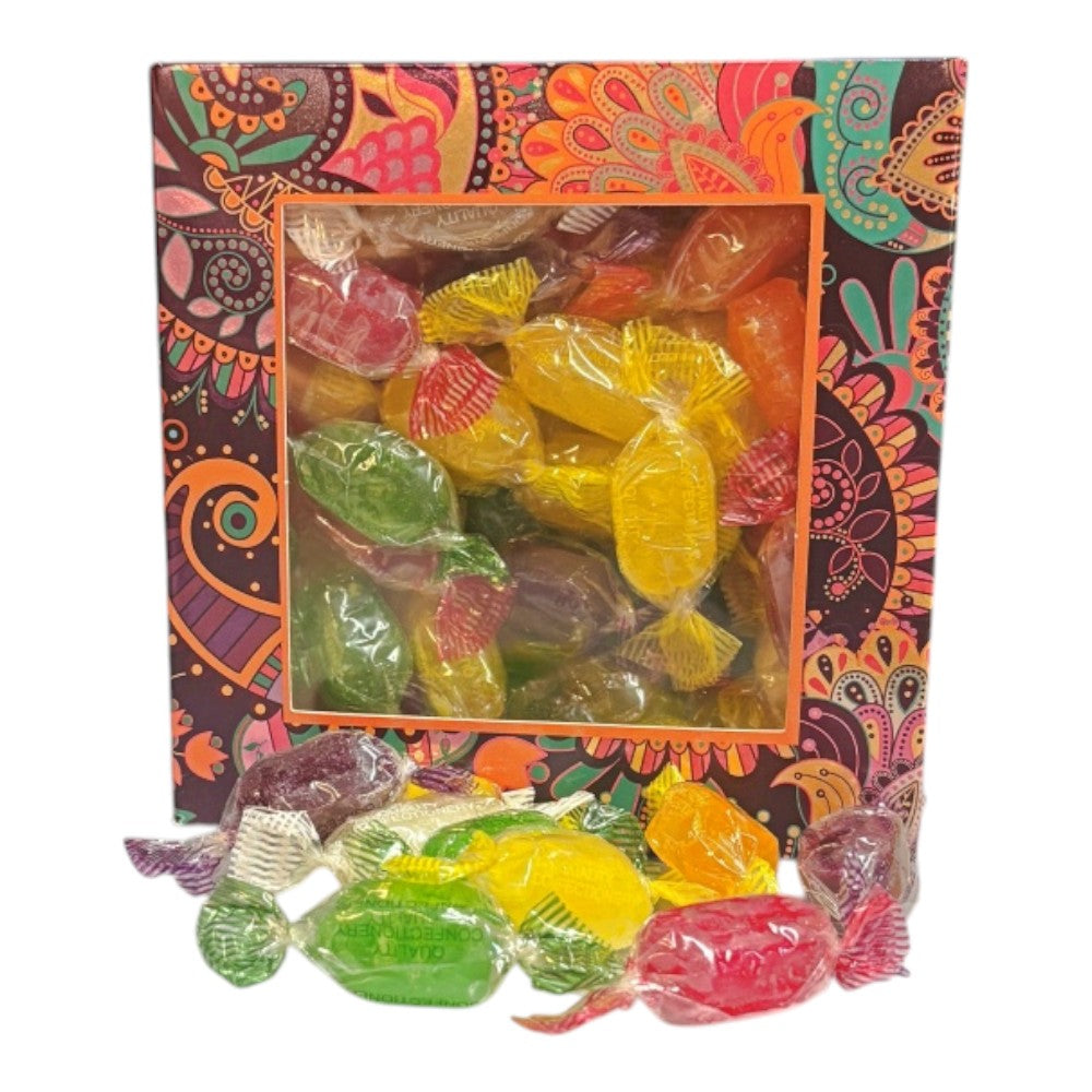 300g Square Window Pattern Box of Hard Boiled Fruit Drop Sweet
