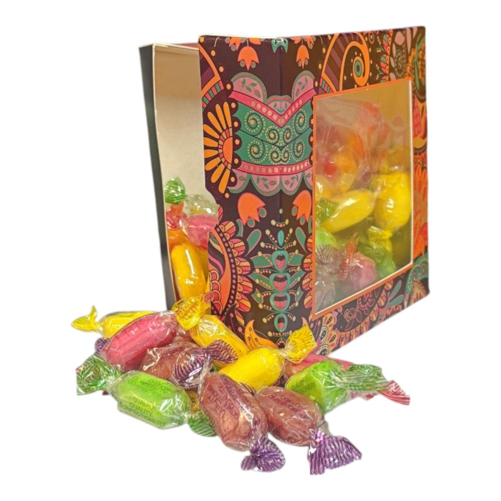 300g Square Window Paisley Pattern Box of Sherbet Fruits
