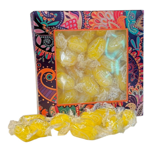 300g Square Window Paisley Pattern Box of Sherbet Lemon Sweets