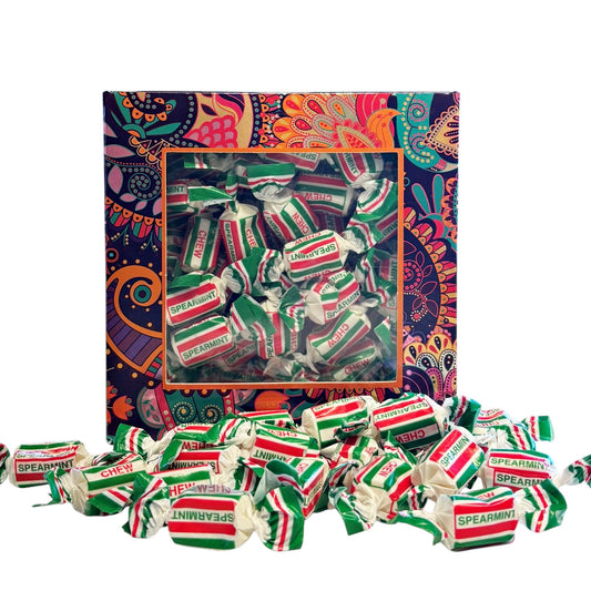 300g Square Window Paisley Pattern Box of Spearmint Chews