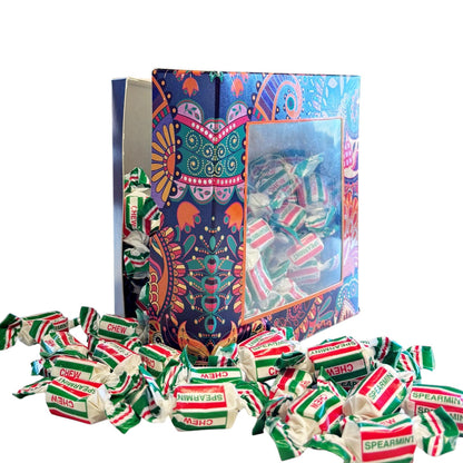 300g Square Window Paisley Pattern Box of Spearmint Chews