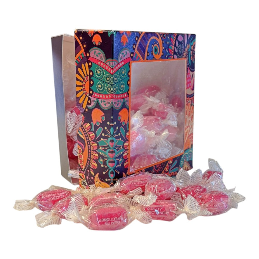 300g Square Window Paisley Pattern Box of Strawberry Sherbets Sweets