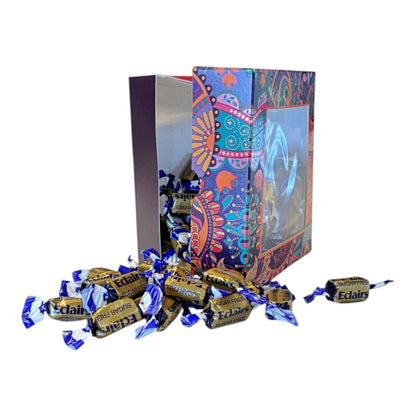 300g Square Window Paisley Pattern Box of Sugar Free Chocolate Eclairs