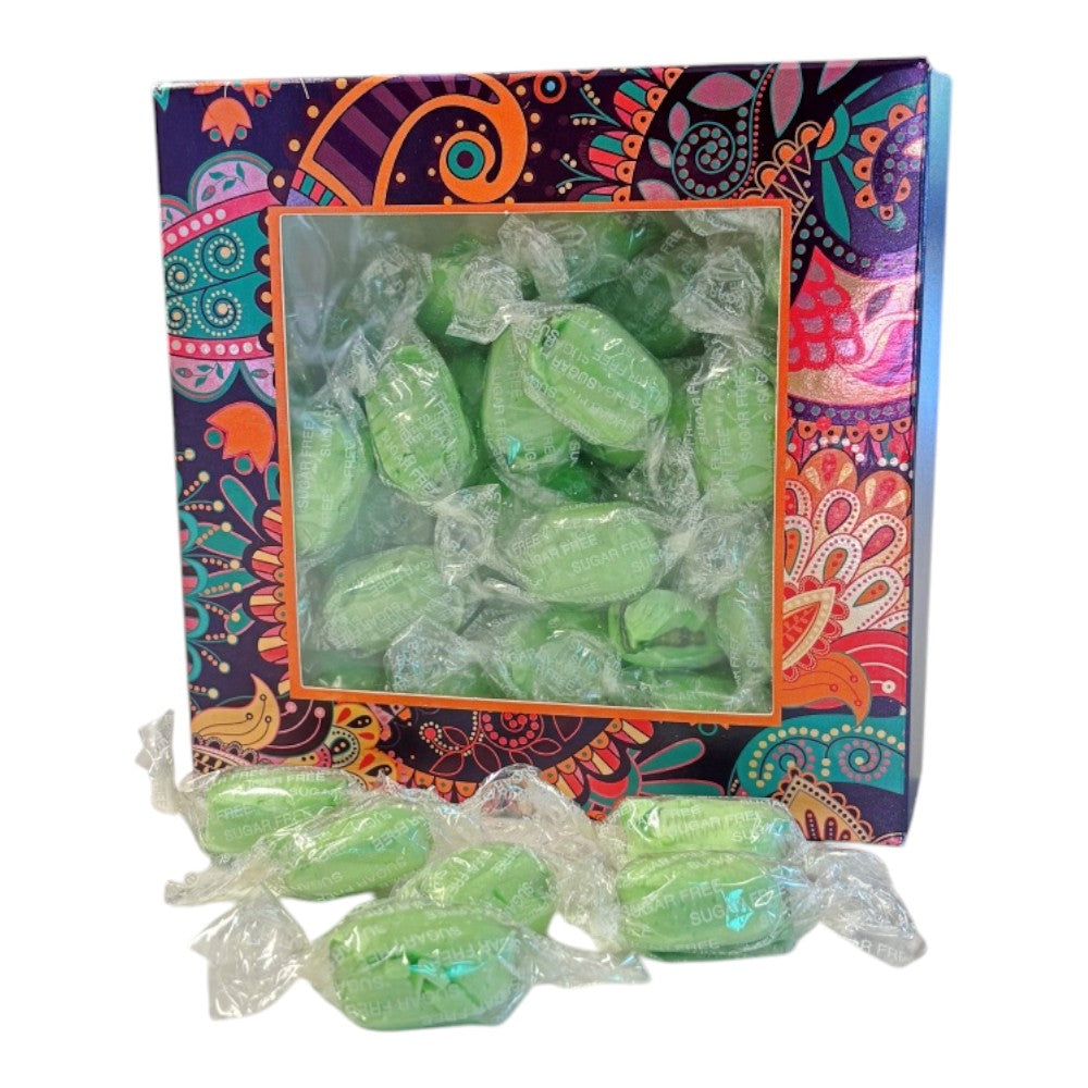 300g Square Window Paisley Pattern Box of Sugar Free Chocolate Limes Sweets
